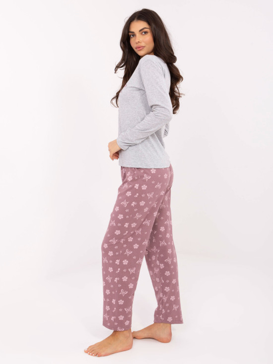 Pijamă damă gri din bumbac cu imprimeu