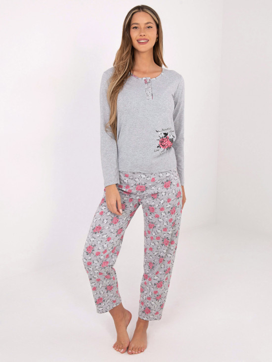 Pijamă din bumbac cu model floral, gri