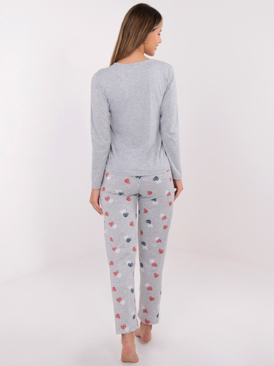 Pijama gri cu imprimeu, mânecă lungă
