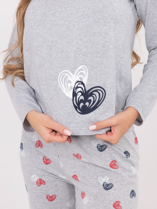 Pijama gri cu imprimeu, mânecă lungă