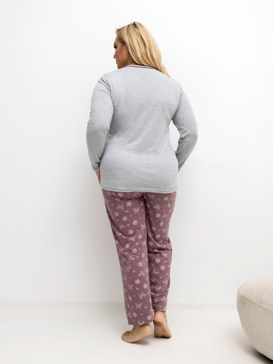 Pijamă damă gri cu imprimeu floral