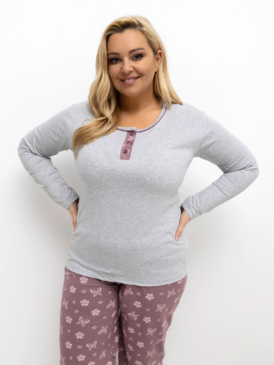 Pijamă damă gri cu imprimeu floral