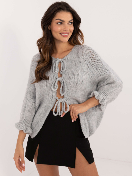 Pulover gri elegant cu legare