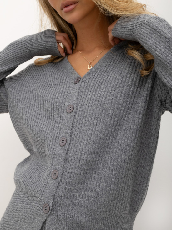 Set gri cu cardigan și pantaloni largi