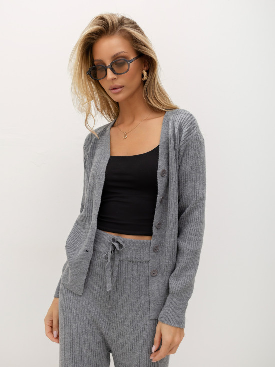 Set gri cu cardigan și pantaloni largi
