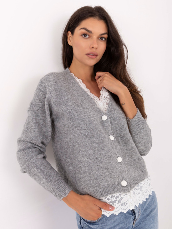 Pulover elegant gri cu mâneci lungi