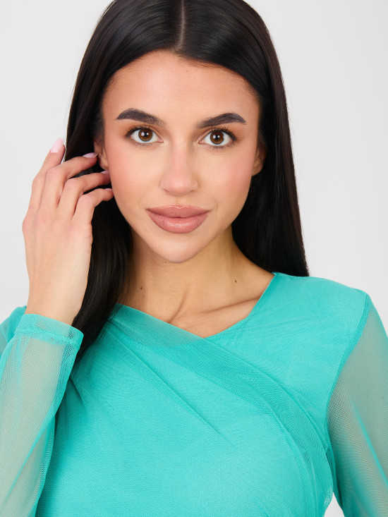 Body elegant albastru cu mâneci lungi și decolteu rotund