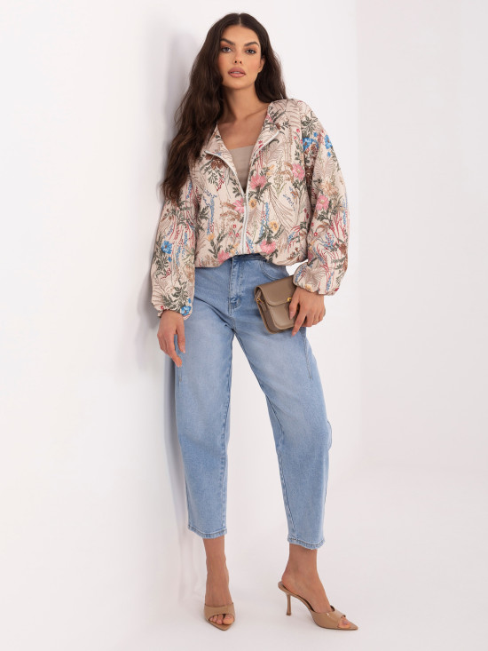 Geacă bomber verde cu imprimeu floral și căptușeală