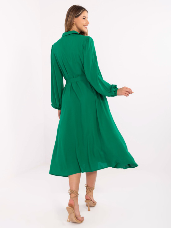 Rochie midi elegantă verde cu mâneci lungi