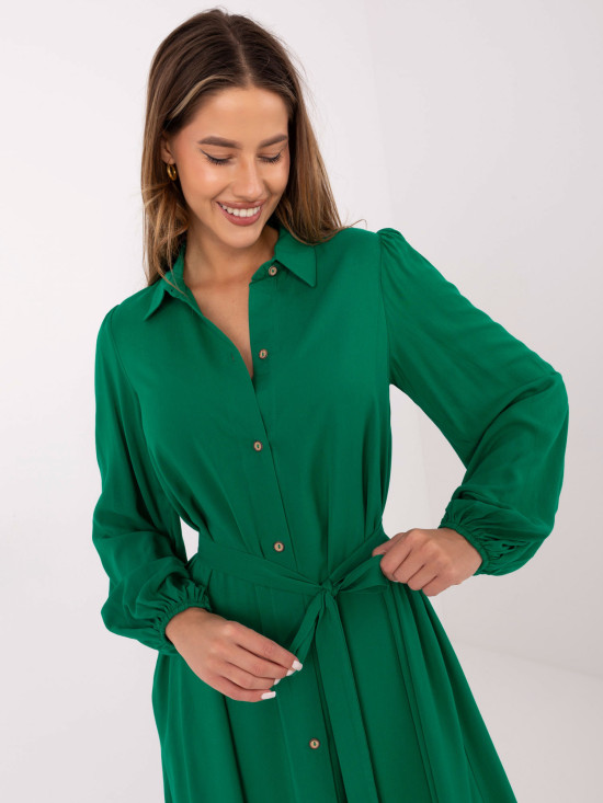Rochie midi elegantă verde cu mâneci lungi