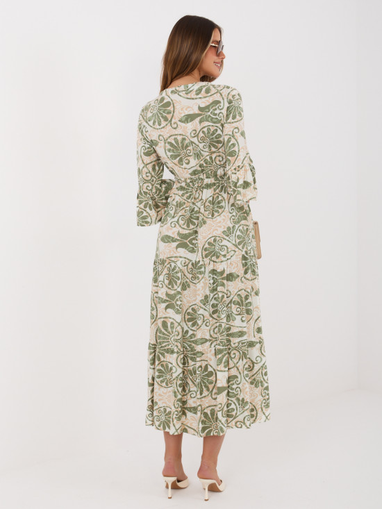 Rochie midi verde cu imprimeu și cordon