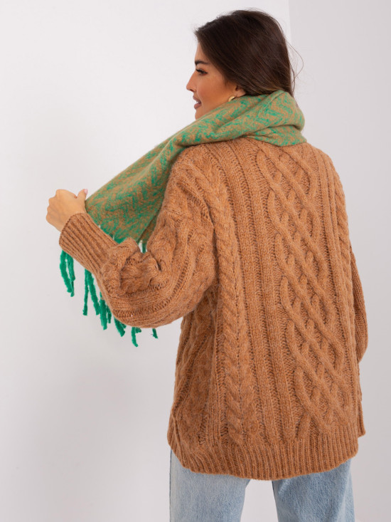 Șal damă verde-camel cu model geometric