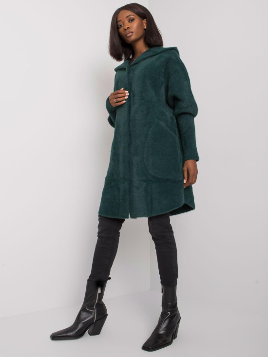 Palton verde din alpaca cu glugă