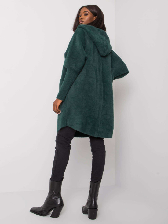 Palton verde din alpaca cu glugă