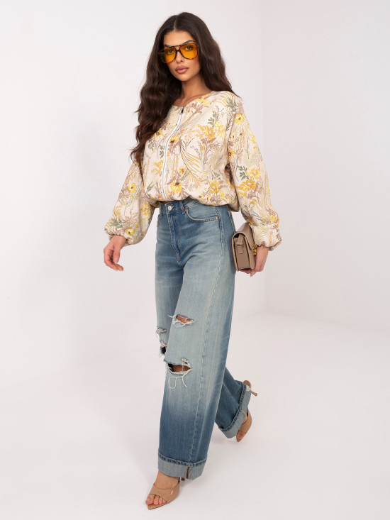 Geacă bomber galbenă cu imprimeu floral și căptușeală