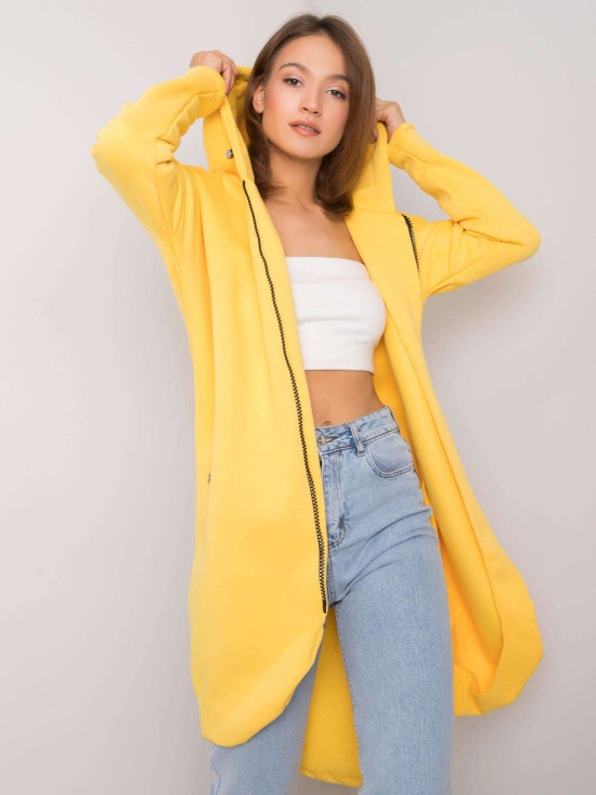 Hanorac lung galben cu glugă și fermoar
