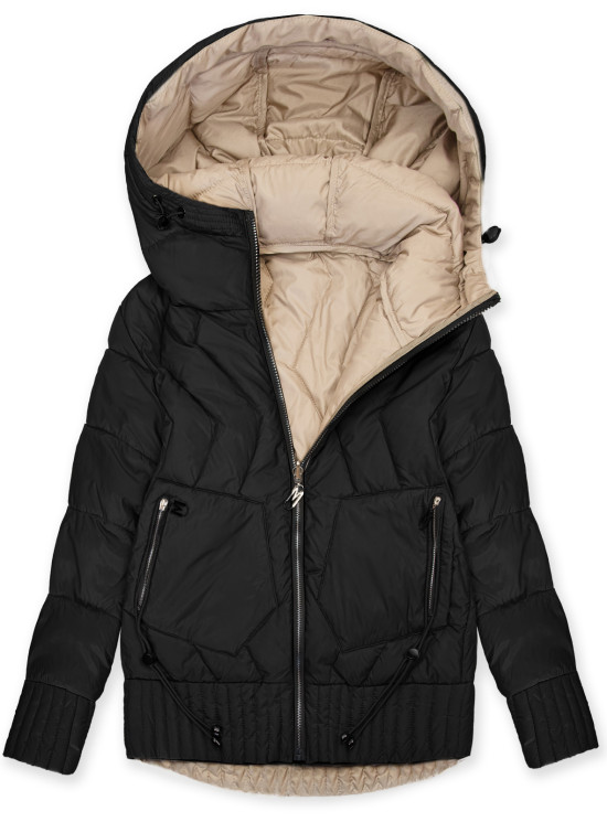 Geacă de damă reversibilă cu glugă neagră/bej