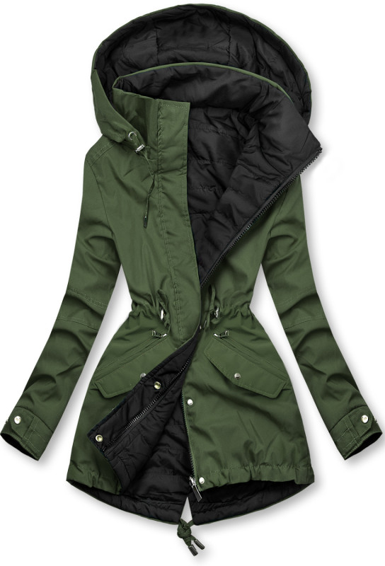 Parka reversibilă de tranziție cu glugă kaki/negru