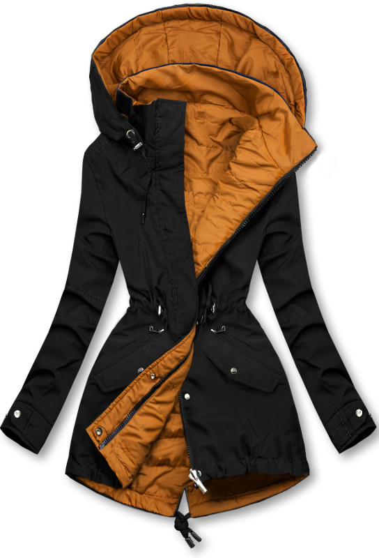 Parka reversibilă de tranziție cu glugă negru/caramel