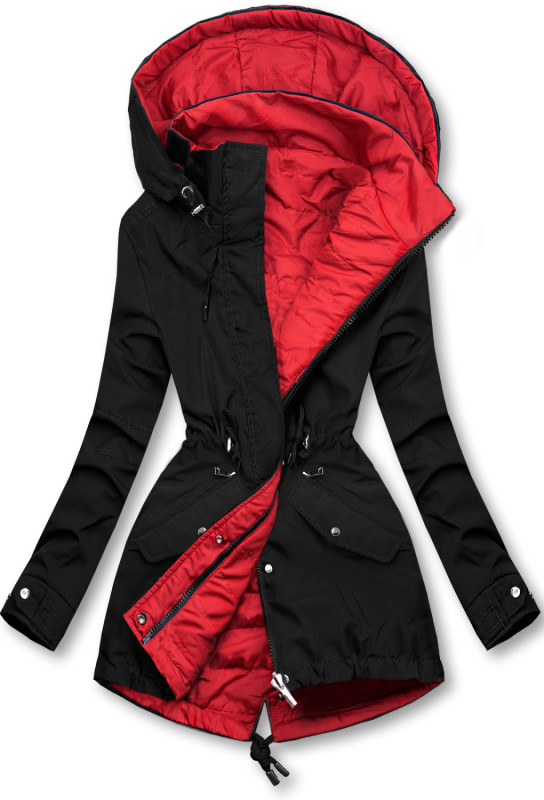 Parka reversibilă de tranziție cu glugă negru/roșu