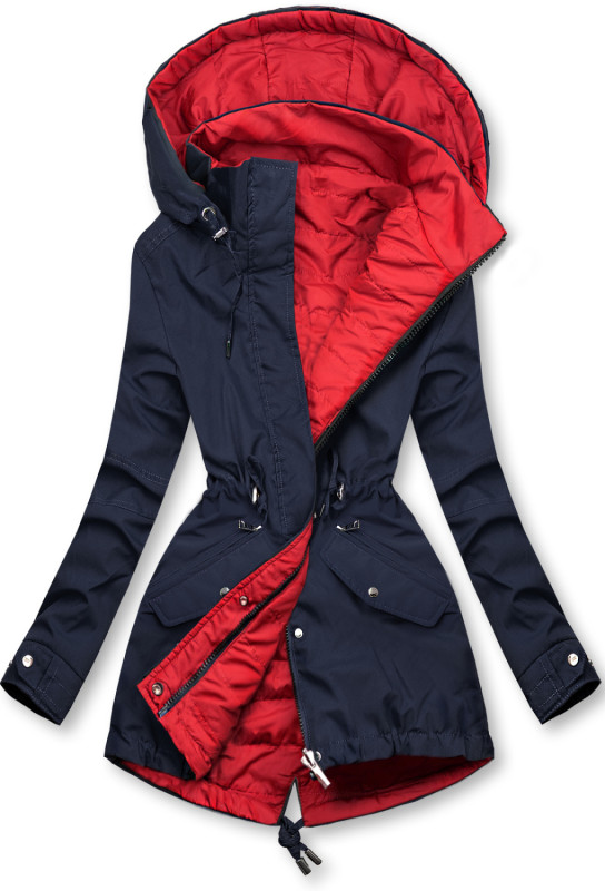 Parka reversibilă de tranziție cu glugă albastru/roșu