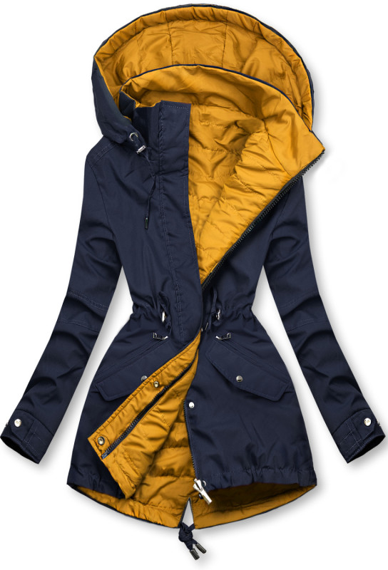 Parka reversibilă de tranziție cu glugă albastru/galben