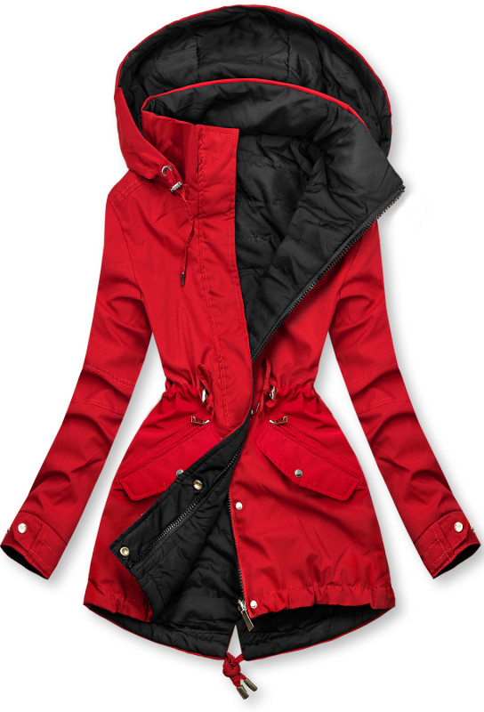 Parka reversibilă de tranziție cu glugă roșu/negru