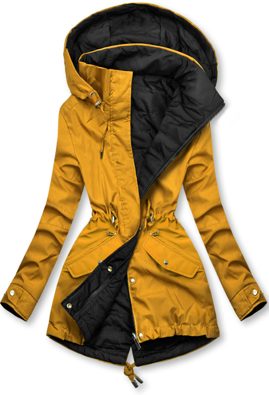 Parka reversibilă de tranziție cu glugă galben/negru