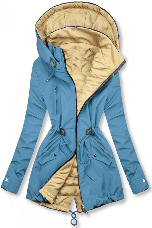 Parka ușoară de tranziție reversibilă albastru jeans/bej