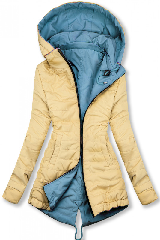 Parka ușoară de tranziție reversibilă albastru jeans/bej