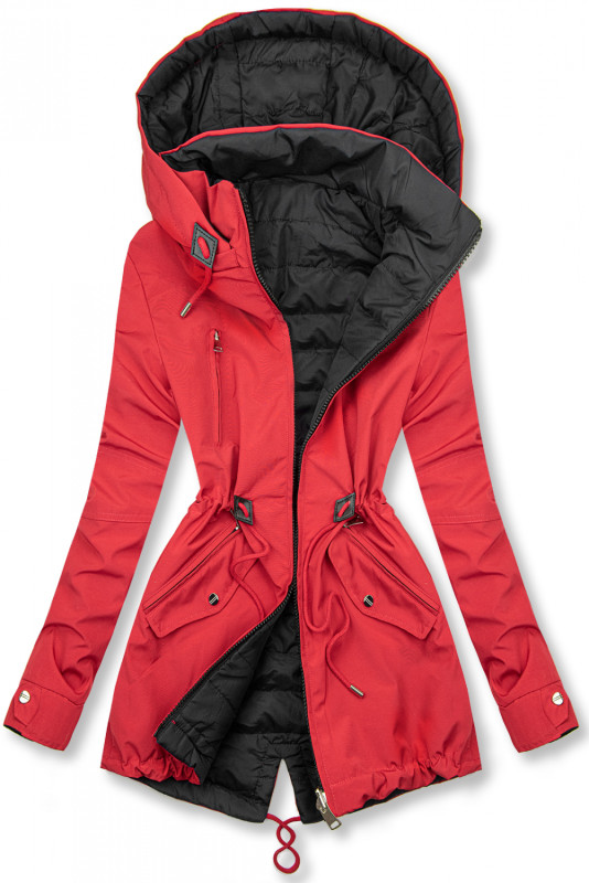 Parka ușoară de tranziție reversibilă roșie/neagră
