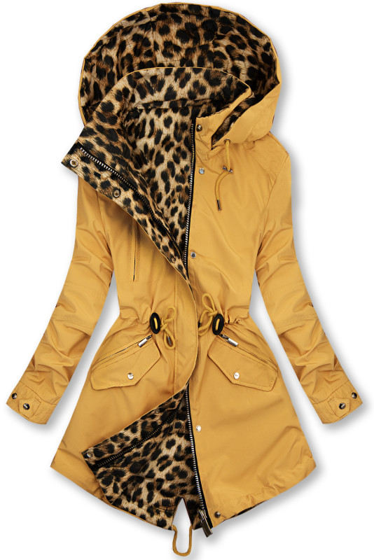 Parka reversibilă galbenă cu model leopard