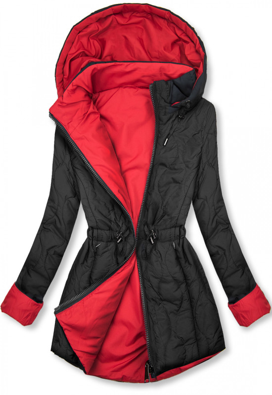 Parka de toamnă matlasată negru/roșu