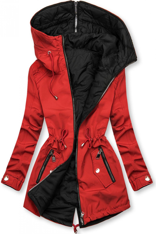 Parka de primăvară-toamnă reversibilă roșu/negru