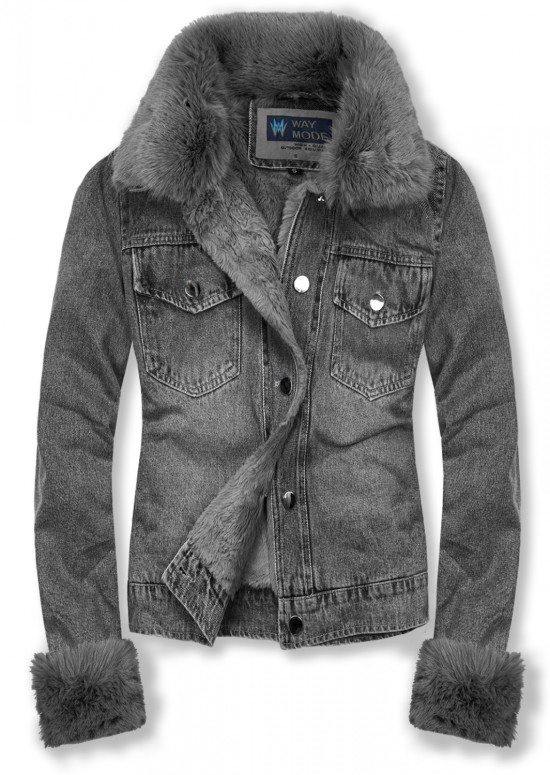 Jachetă gri denim cu blană gri