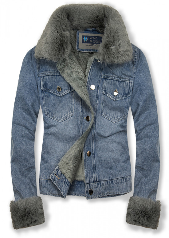 Jachetă albastră denim cu blană gri