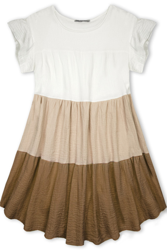 Rochie din bumbac albă/capuccino/maro