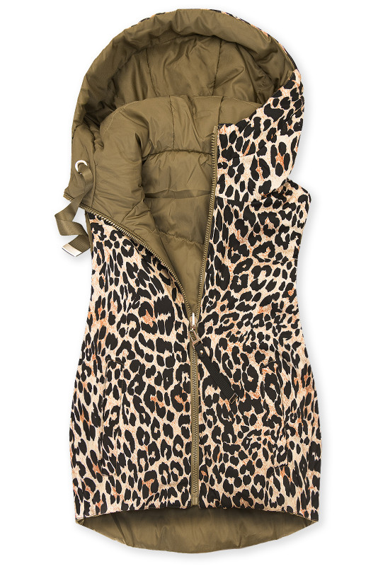 Vestă reversibilă cu imprimeu leopard, maro
