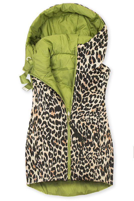Vestă reversibilă cu imprimeu leopard, verde