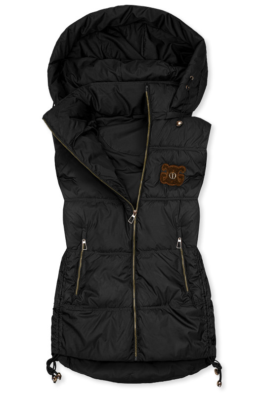 Vestă matlasată pentru damă cu glugă detașabilă neagră