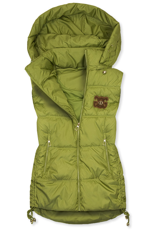 Vestă matlasată pentru damă cu glugă detașabilă verde
