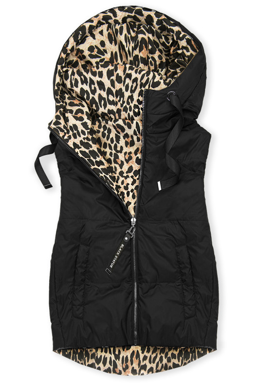 Vestă reversibilă cu imprimeu leopard, neagră