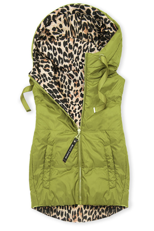 Vestă reversibilă cu imprimeu leopard, verde