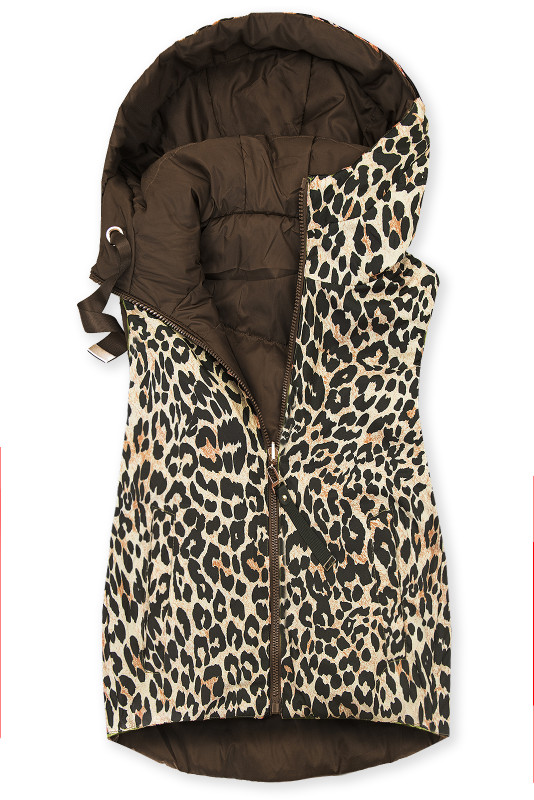 Vestă reversibilă cu imprimeu leopard, maro ciocolatiu