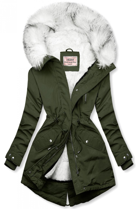Parka de toamnă/iarnă kaki/alb