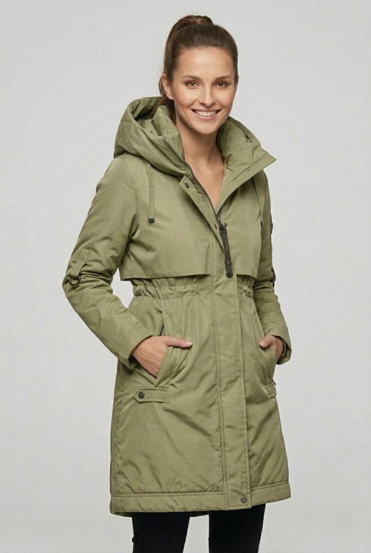 Jachetă/palton de tranziție cu glugă verde măsliniu