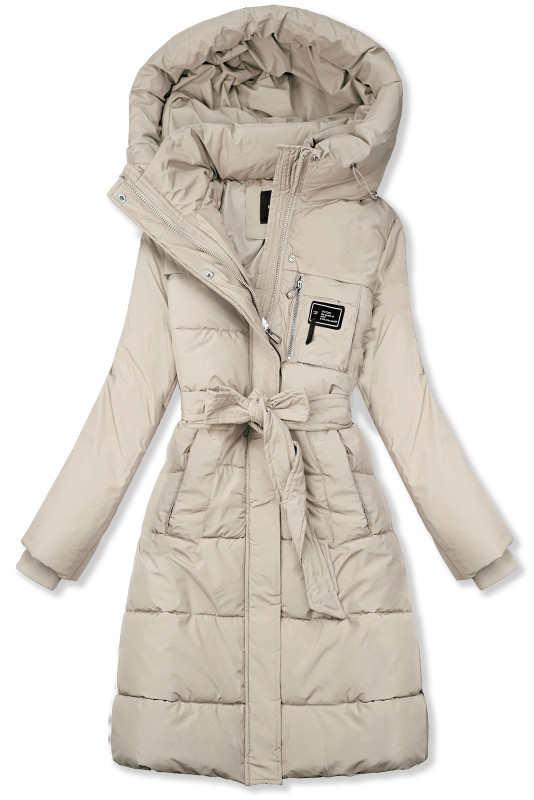 Geacă ecru de iarnă cu curea