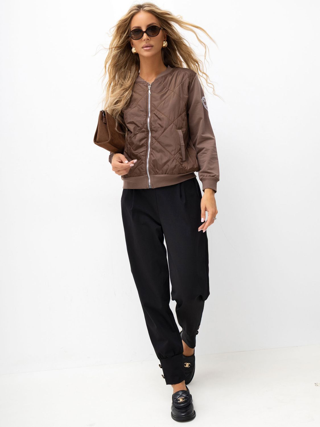 Jachetă bomber maro pentru femei cu umplutură RUE PARIS