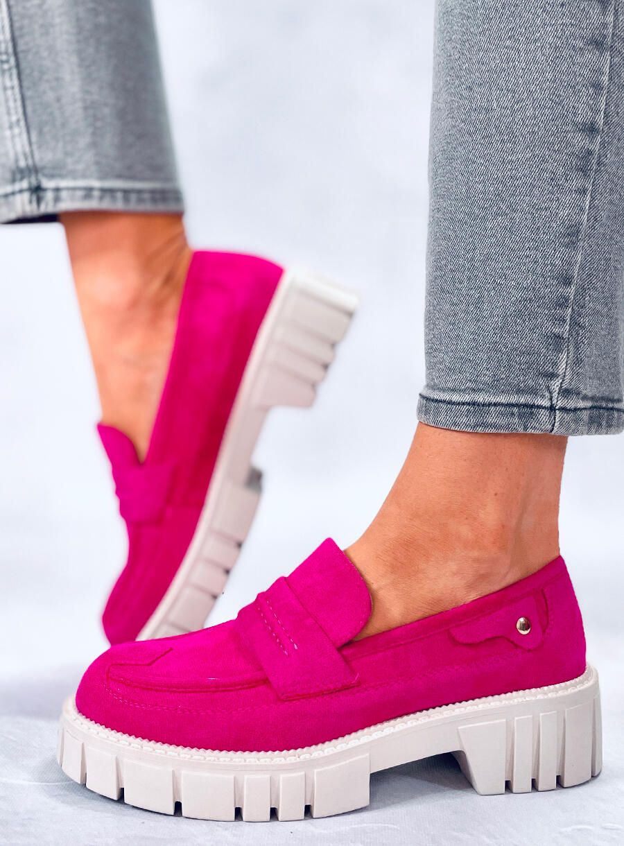 Mocasini fucsia din piele intoarsă cu platformă