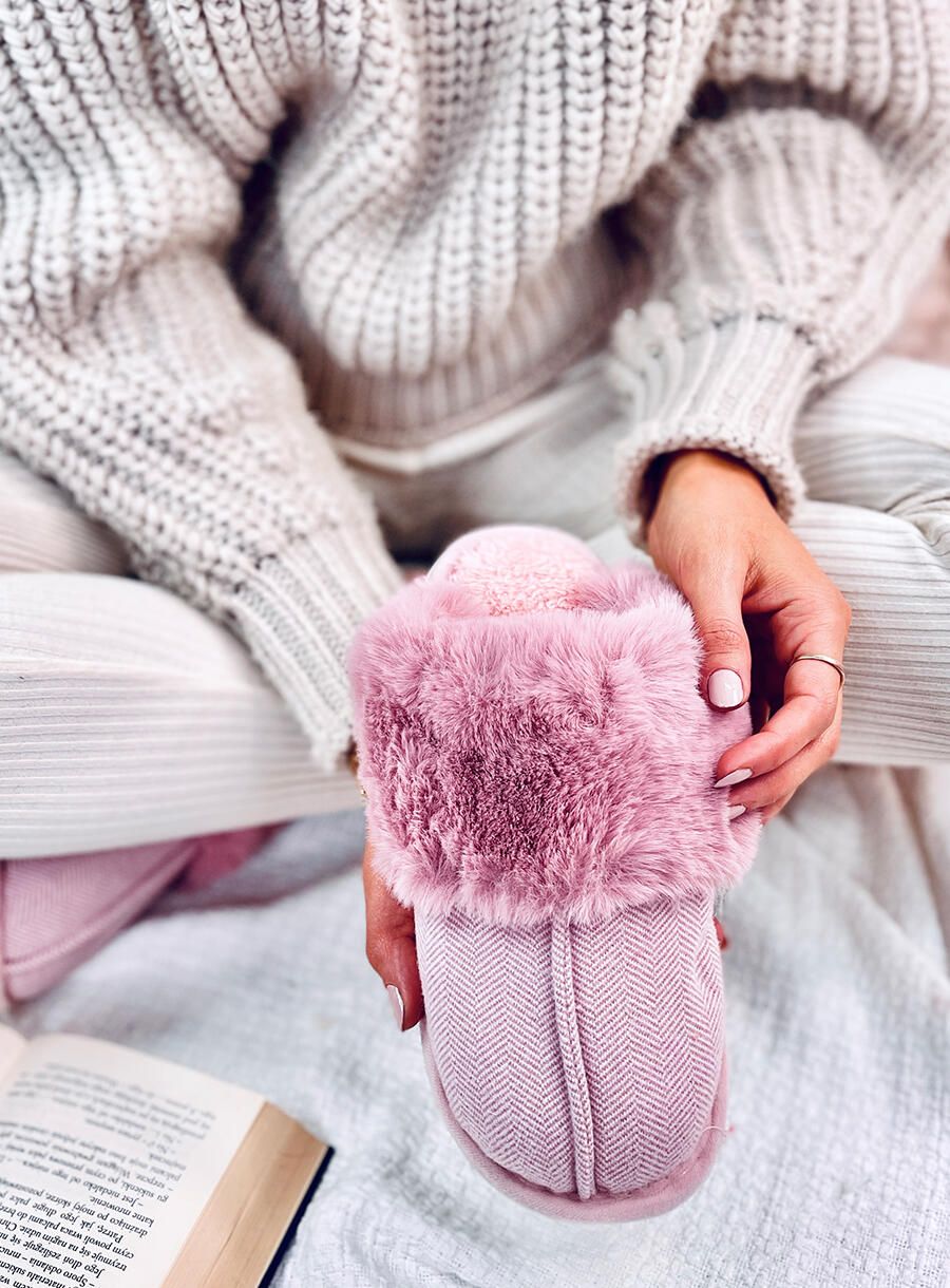 Papuci cu model de herringbone roz închis